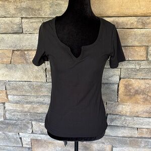 NWOT- REAL ESSENTIAL- Classic Black Ribbed Tee Shirt